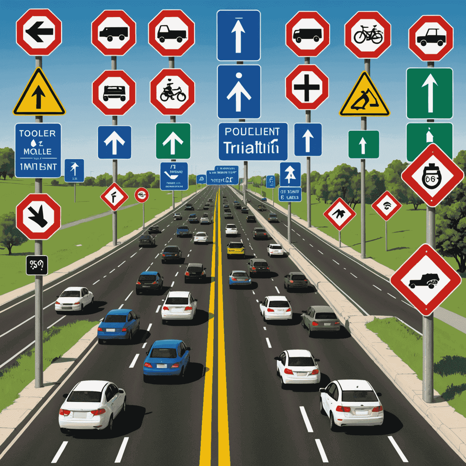 An infographic showing various road signs, traffic signals, and symbols representing different types of traffic violations. The image emphasizes the importance of following road rules and the consequences of violations.