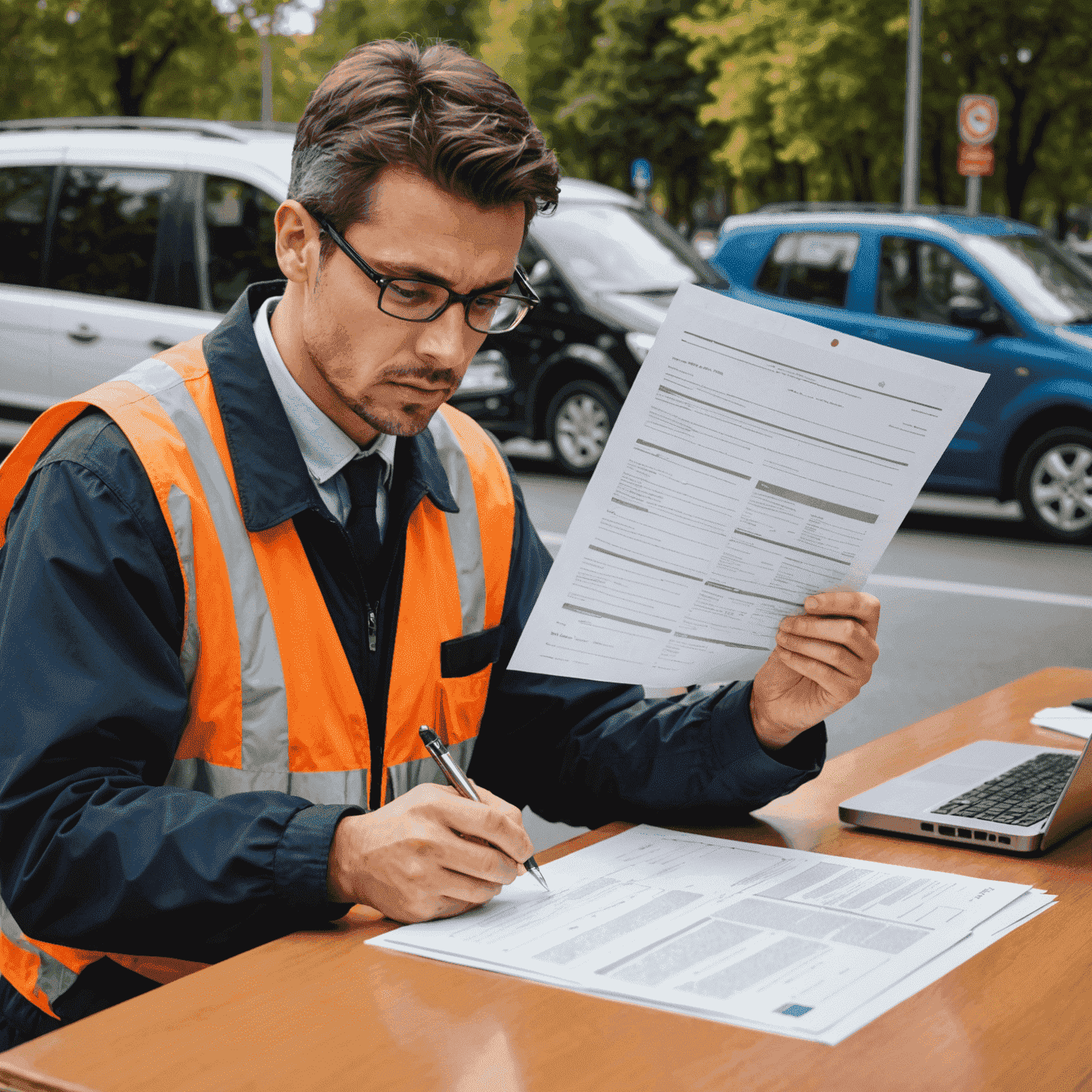 A person reviewing road transport fine documents and preparing an appeal