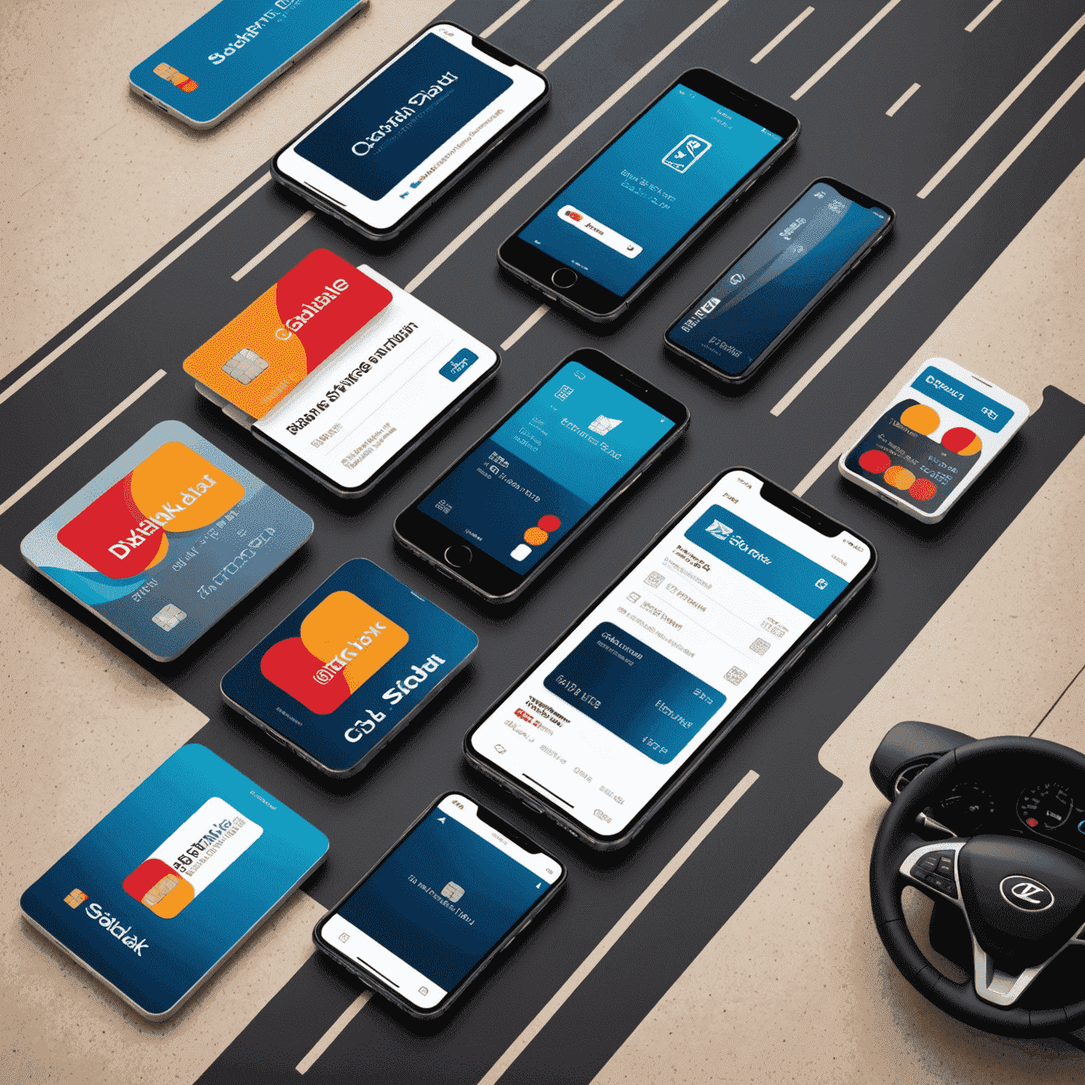 A collage of various payment methods including credit cards, mobile phones with payment apps, and online banking interfaces. The image also shows a Salik logo to represent the road toll system.