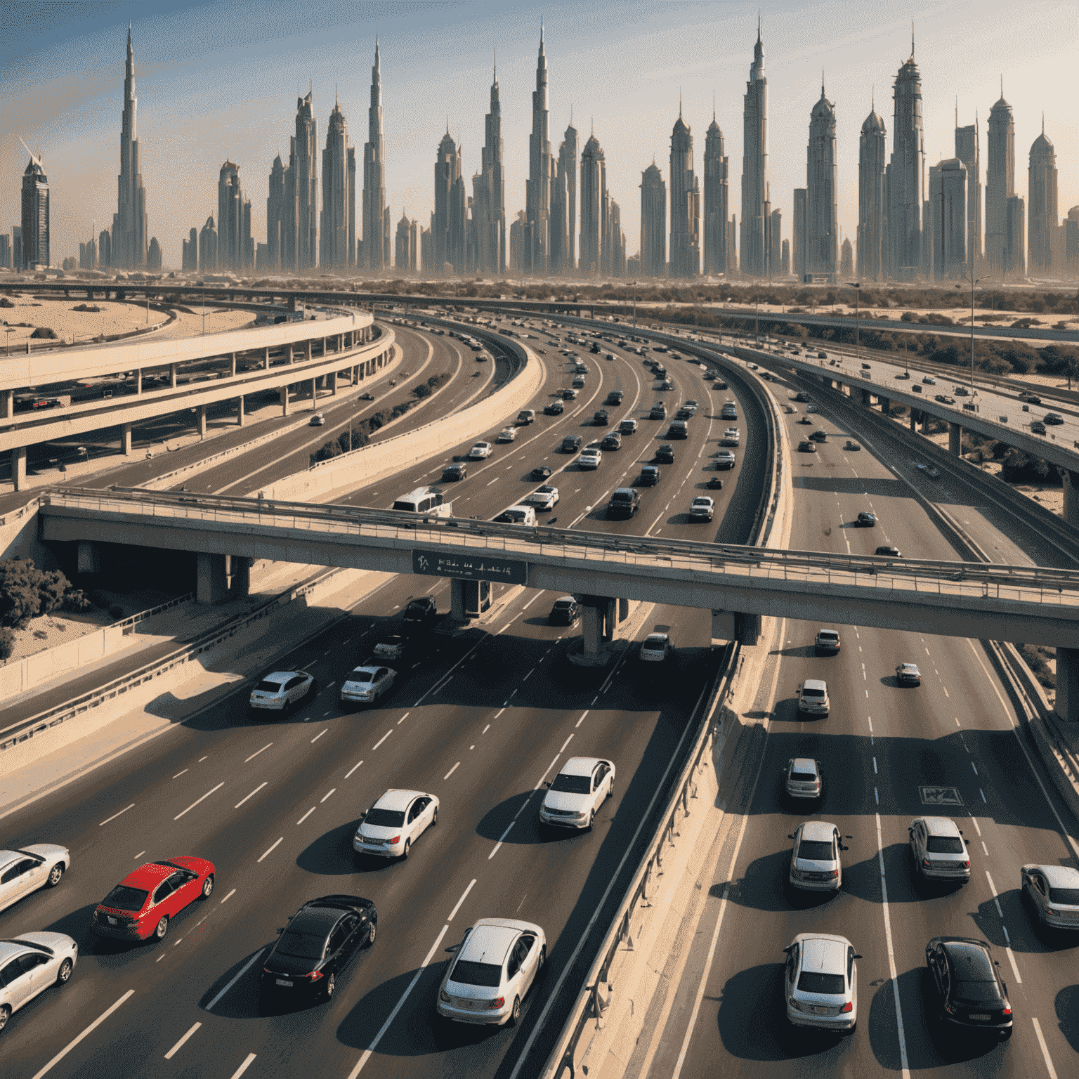 A Salik toll gate on a busy Dubai highway with cars passing through