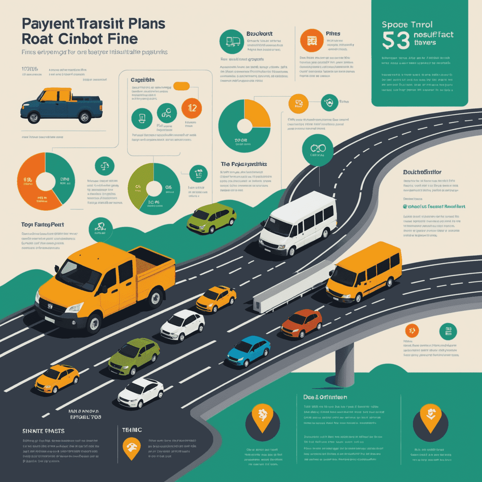 An infographic showing various payment plan options for road transport fines, with easy-to-understand charts and icons